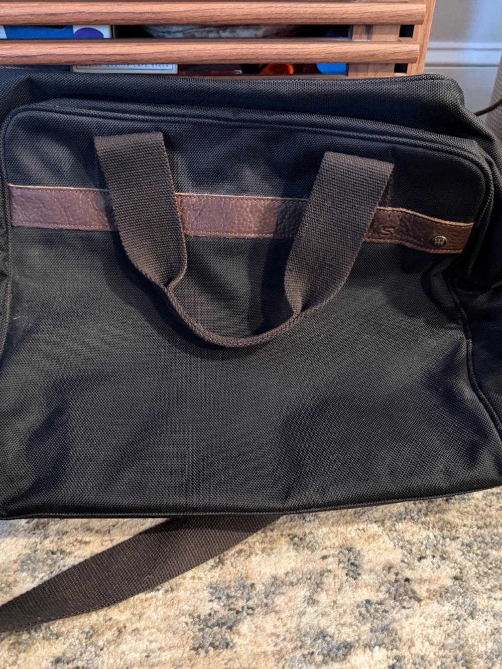Ben Sherman Black Nylon Briefcase with Brown Trim